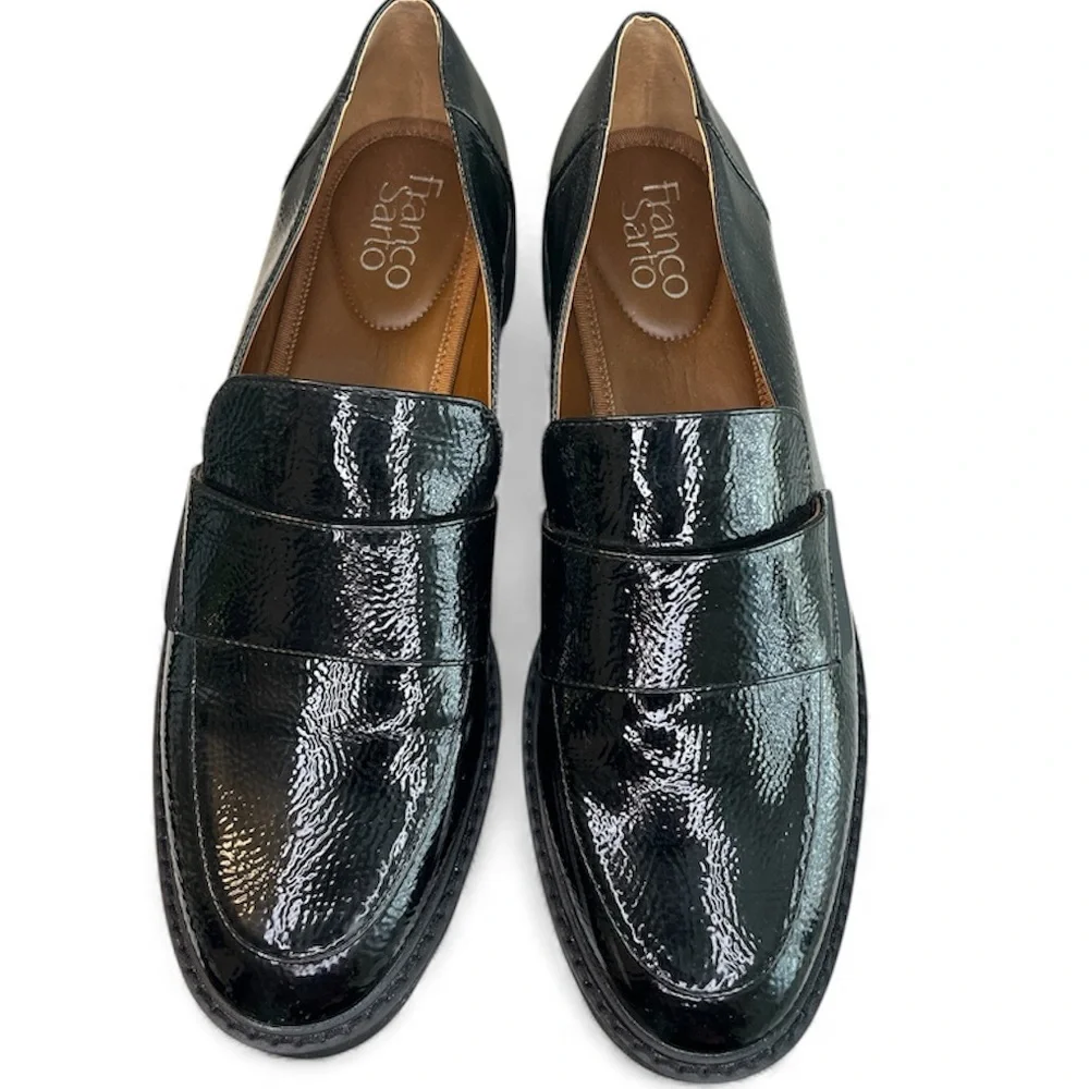 Franco Sarto Brindy Black Patent Pebbled Leather Chunky Platform Loafer Y2K Goth - Picture 4 of 11